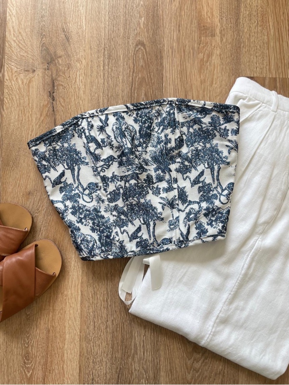 Tic Toc Blue Toile Lace Up Corset Top S | Cottagecore Bustier